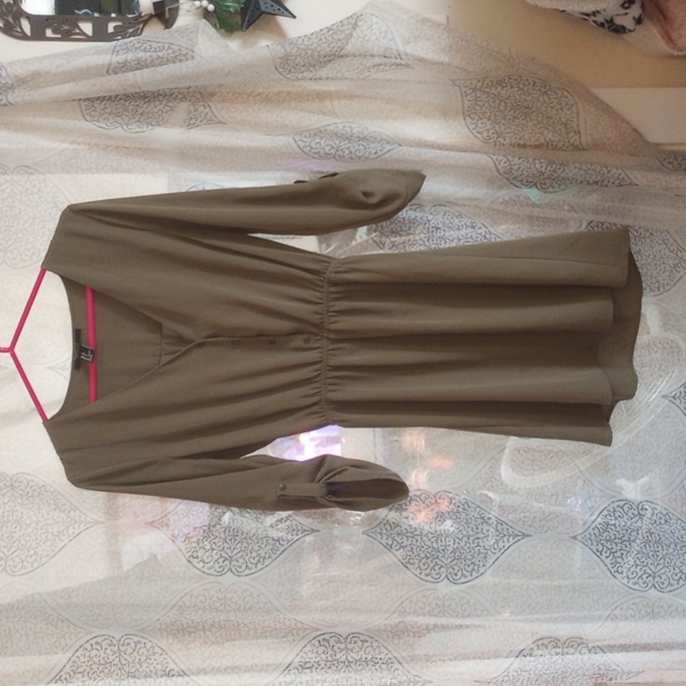 Forever 21, Small, Army Green, Half Sleeve, Fall Dress